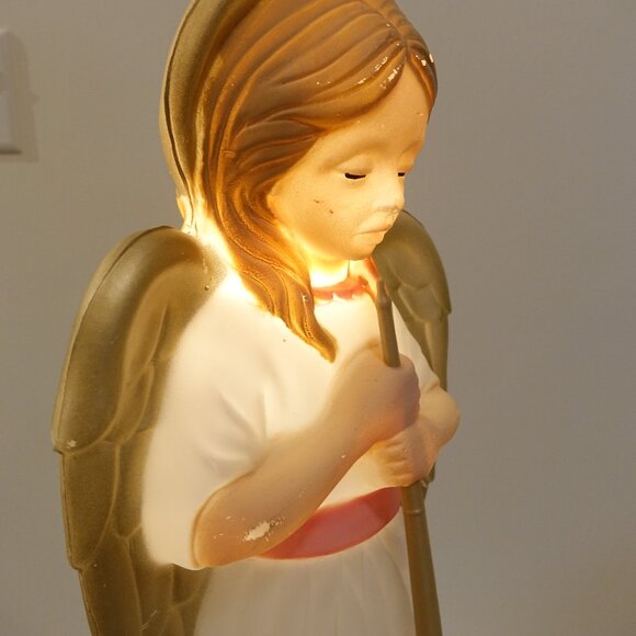 Vintage TPI 34" Large Blow Molded Christmas Angel with Horn Nativity Lamp - Picture 2 of 12